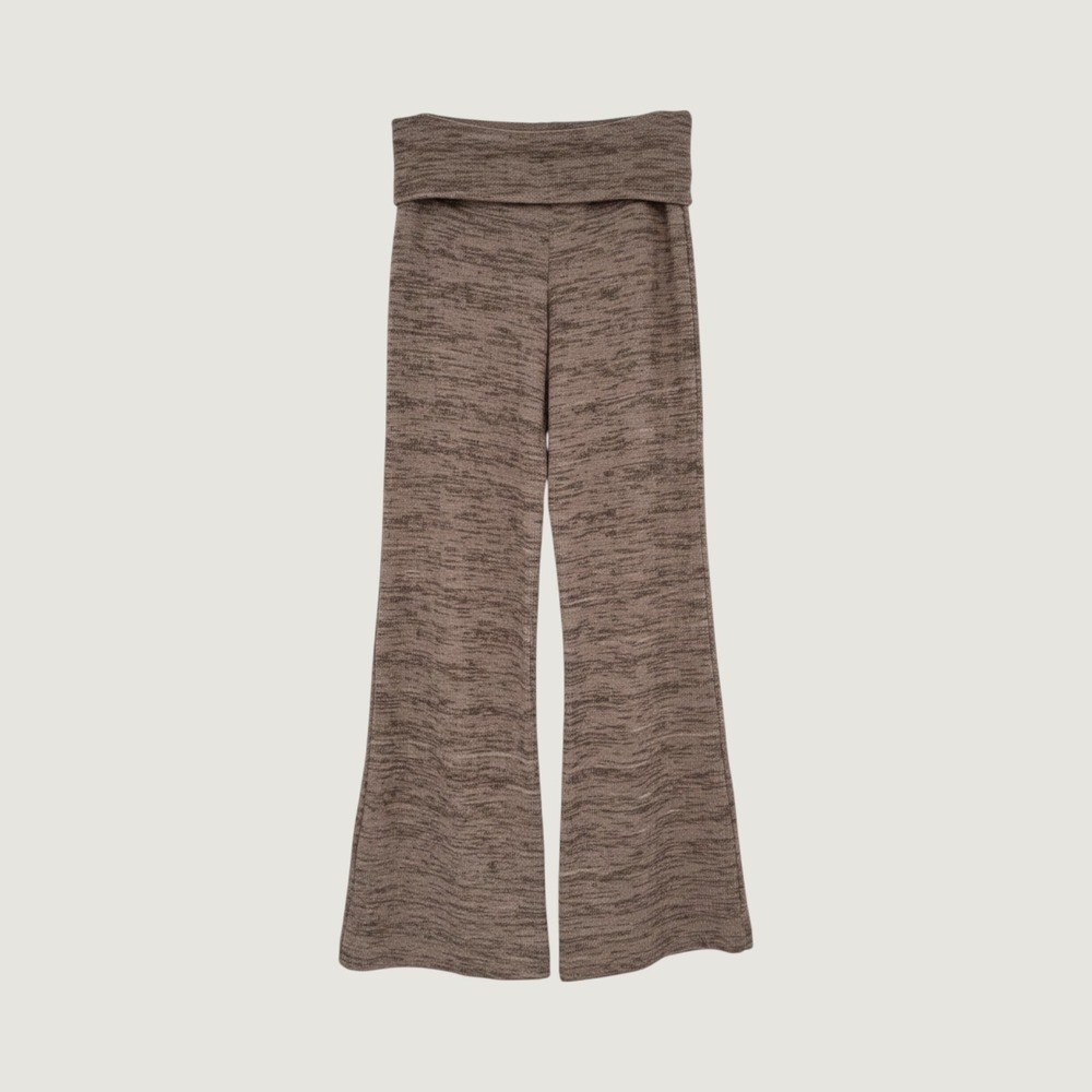 Alexis‎ Knit Flare Wide Leg Pants Brown Space Dye Foldover Waist Size M USA Made